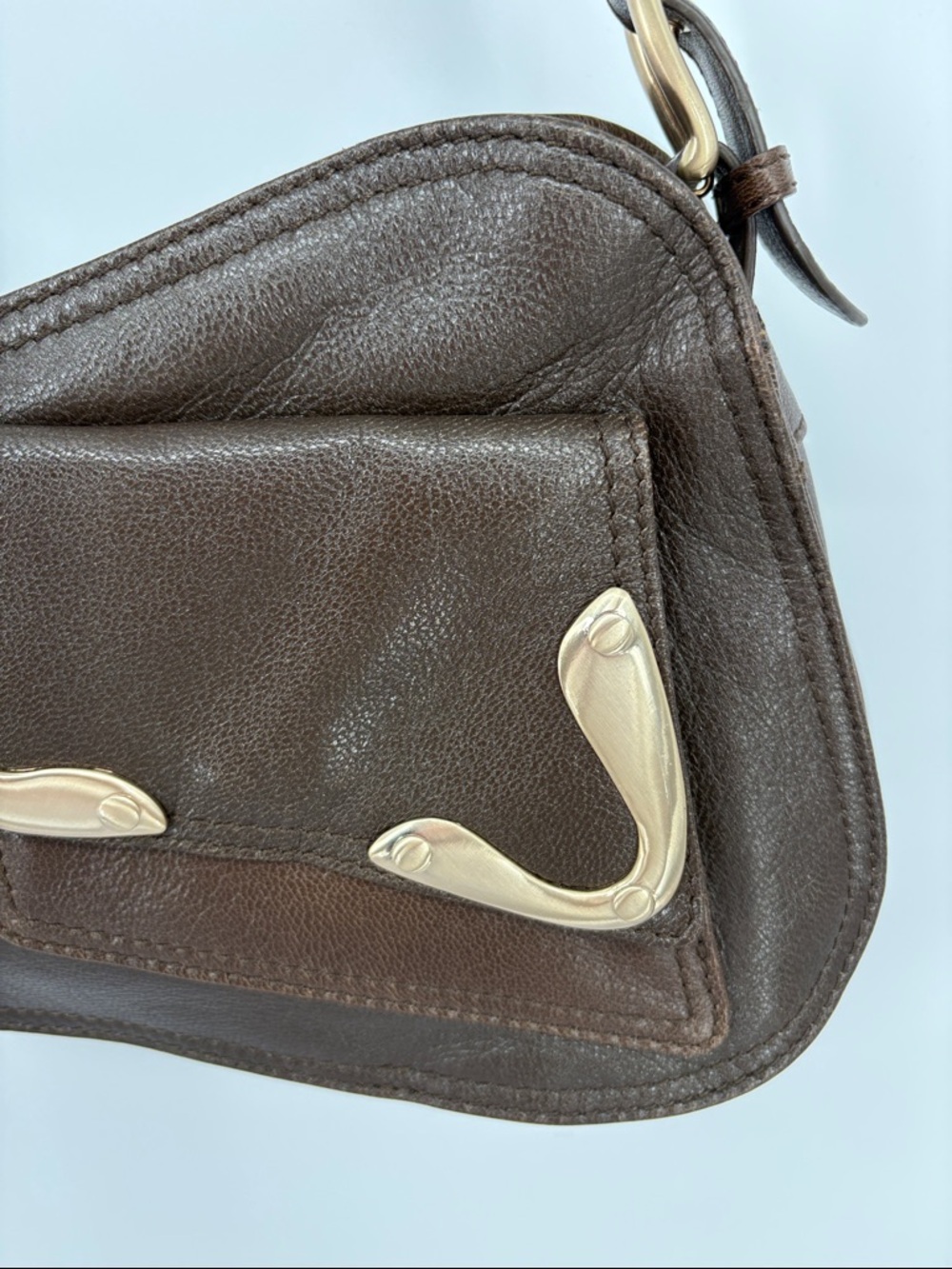 🎪 Via Spiga Dark Brown goat Napa Leather Shoulder Bag with Gold Hardware - Picture 2 of 16